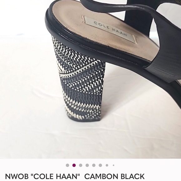 Cole Haan Black Strappy Heels with Patterned Block Heel - Picture 4 of 6